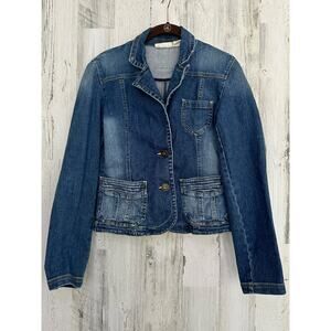 DKNY Jeans Cropped Denim Jacket Blazer Size Small (XS)‎ Medium Wash Fading